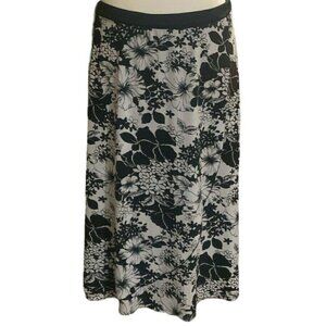 Susan Lawrence Womens Floral Print Flare Skirt Size L Side Tie Black White